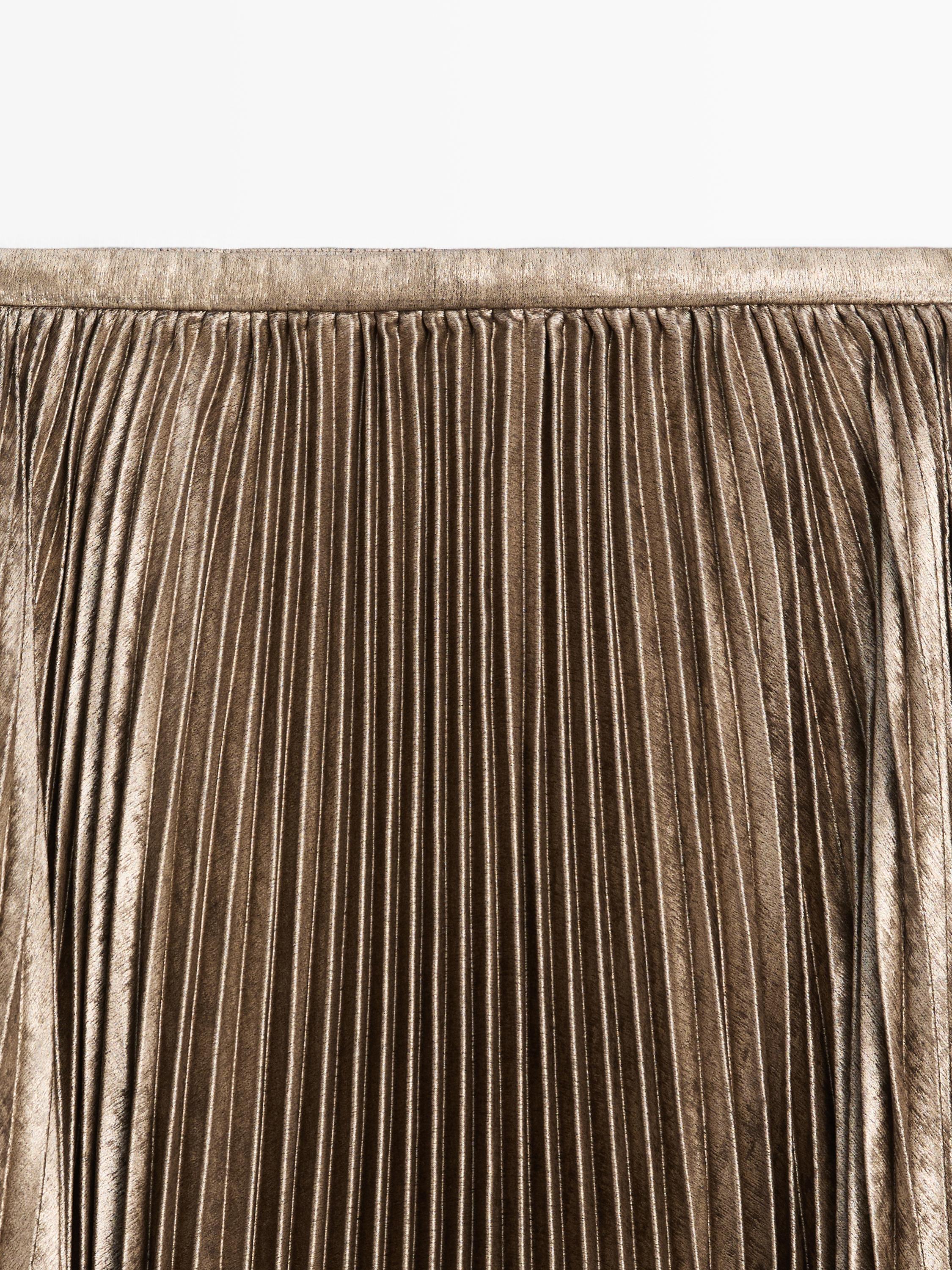 Pleated metallic-effect midi skirt